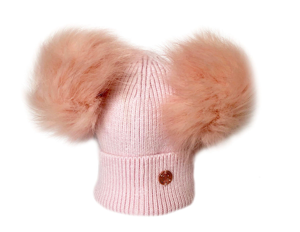 Newborn Pink Cashmere Double Pom Pom Beanie Hat