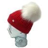 Red & White Cashmere Double Pom Pom Beanie Hat